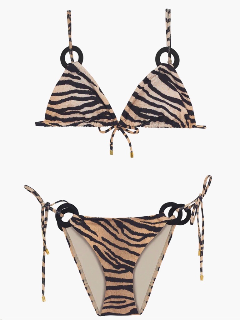 Tiger Stripe Tie-Side Bikini Set - Black & Tan